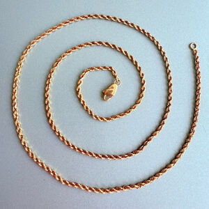 14k Solid Yellow Gold 1.5mm Rope Chain Classic Necklace 20.5"